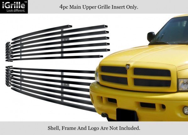 Stainless Black 4 pc Grille Inserts 94-01 Dodge Ram Non Sport - Click Image to Close
